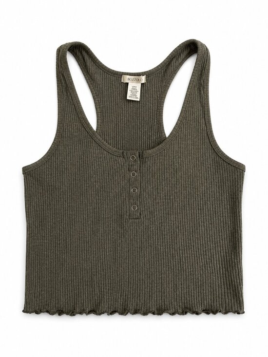 Bozzolo Tops - Bozzolo Ribbed Racerback Tank Top Olive Green Size Large